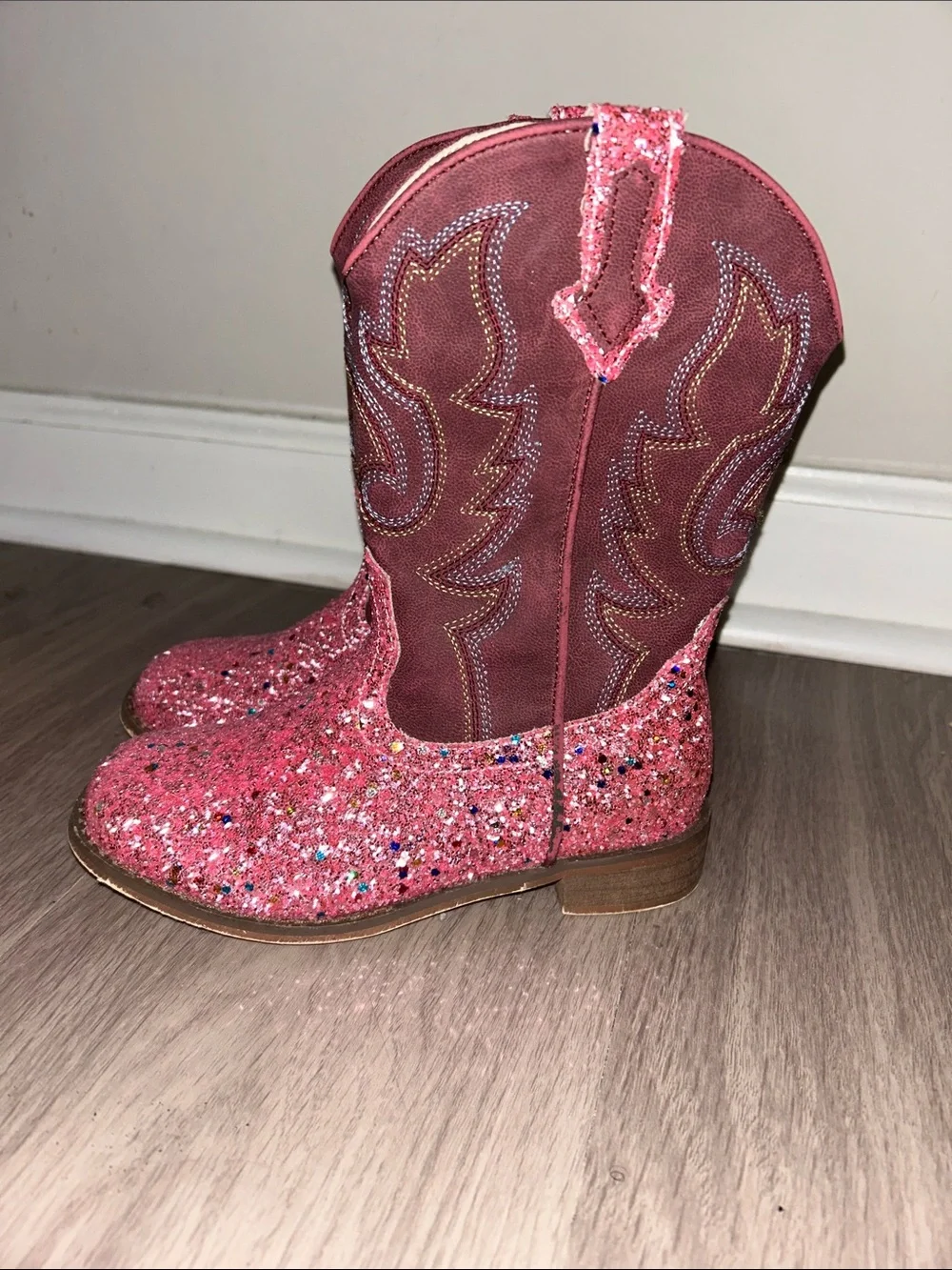 Kids Glitter Pink Western Cowboy Boots - Unbranded